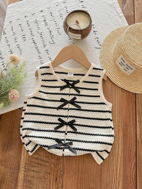 LMoss Kids Camiseta ajustada con lentejuelas de lazo y rayas tejida para niña joven