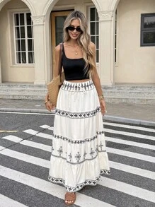 Serisse 女士花卉印花系腰半身裙，节日风格 - 彩色 - 查看 3