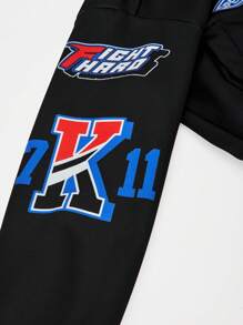 Tween Girl Black Letter Print Baseball Jacket, Short Bomber Coat - Black - View 7