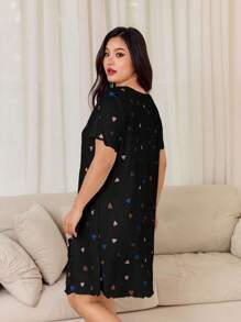 Dream Adore Camisón casual cómodo y suave con volantes y estampado de corazones