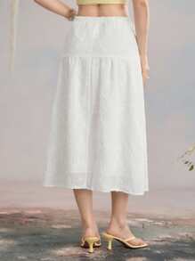 SHEIN MOD 女式松紧腰花卉刺绣百褶休闲裙 - 白色 - 查看 5