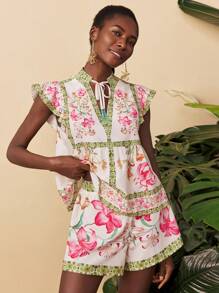 Travachic 2pcs Women Vacation Woven Printed Loose Shirt & High Waist Loose Shorts Set,Summer Outfits For Women,Beachwear,Spring And Summer,Easter,Holiday Outfits,Beach Outfits For Woman,Spring Break,Vacation Outfits Women,Concert Outfit Women,BOHO,Bohemia,Music Festival,Tropical Vacation Woman Clothes,Romantic,Going Out Tops Women,Date Night Outfits Women,Going Out Top,Going Out,All Women Clothes,Fall Clothes ,Autumn