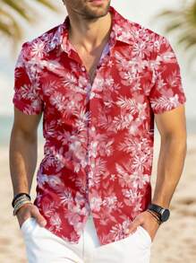 Manfinity RSRT Men's Summer Holiday Beach Floral Print Button Front Short Sleeve Shirt - Multicolor - View 1