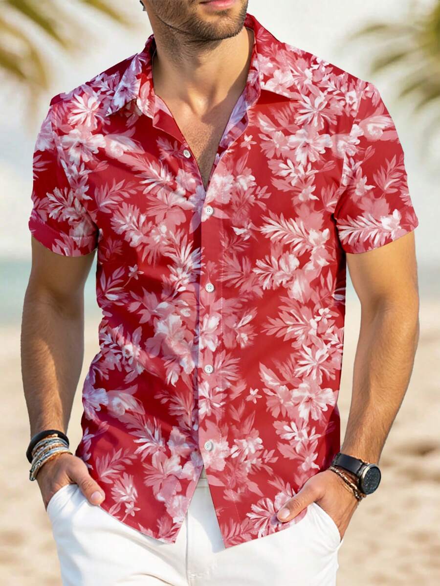 Manfinity RSRT Men's Summer Holiday Beach Floral Print Button Front Short Sleeve Shirt - Multicolor - View 1
