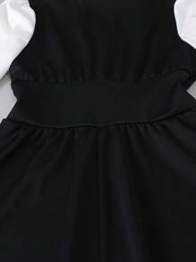 SHEIN Explorewe Girls' Preppy Style Vest 2 In 1 Casual Dress, Sweet & Elegant Waist Cinched Back To School Outfit Fall Winter - Black - View 6