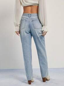 WESTFADE Pantalones vaqueros premium con pierna recta y ajustados, con roturas, sin estiramiento - Lavado ligero - Ver 5