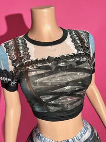 Slaydiva 2025 Summer New Style College Style Back To School Season Birthday Party Student Wear Daily Street Basic Versatile Leisure Vacation Cruise Travel Beach Seaside Sunbathing Popular Online Round Neck Short Sleeve Tight Cut Ladies T-Shirt And Slim Shorts Positioning Printing Summer Suit Ladies Two-Piece Suit