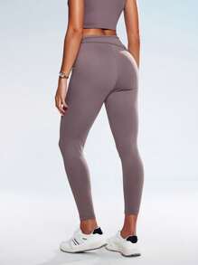 Gameset SHEIN Sport Women's Minimalist Solid Color Hollow-Out Knot Sports Leggings - Light Grey - View 2