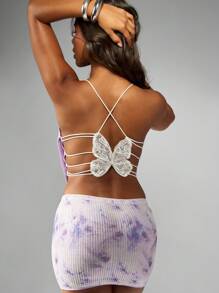 MISSGUIDED Party Club Festival Cowl Neck Butterfly Back Sequin Mini Dress Set With Tie Dye Pattern And Strappy Design - Multicolor - View 8