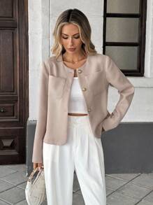 Pariaura Elegancka francuska tkana kurtka z okrągłym dekoltem i długim rękawem w regularnym kolorze zielonym dla kobiet, letnia nowość, codzienne stroje, wiosenne ubrania na uniwersytet, jesienno-zimowe ubrania dla kobiet