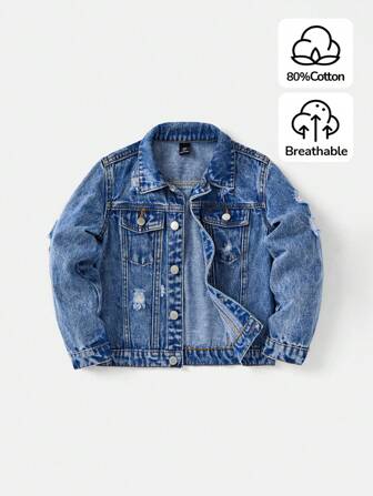 SHEIN Veste en jean et manteau de couleur unie pour garçons