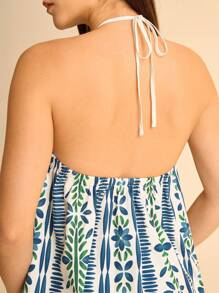 CAJUNI 女士休闲度假露背上衣，蓝色/绿色花卉印花 - 彩色 - 查看 7
