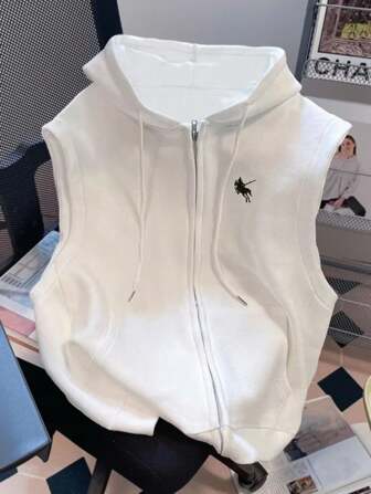 New Loose Casual Fashion Horse Embroidered Solid Color Tank Top For Men