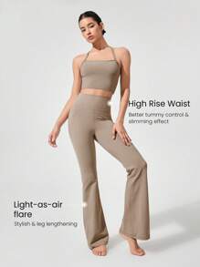 GLOWMODE 31英寸FeatherFit™ Solar Flare 丝滑弹力吸汗无缝高腰喇叭紧身裤，低冲击瑜伽普拉提芭蕾工作室日常休闲装