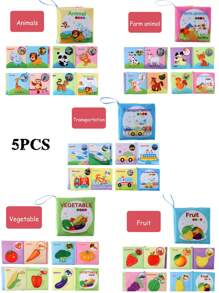 Zazumi Libro suave de tela para el aprendizaje temprano del bebé - Libro cognoscitivo en inglés de animales y vehículos | Libros para bebés, juguetes para infantes, calcetines de bebé, juguete de tractor, libro de baño