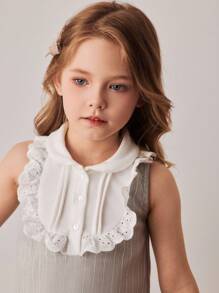 PrepCrw Vestido de niña con estilo preparatorio, bloque de color, cuello, botón frontal y sin mangas - Multicolor - Ver 6