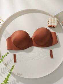 2pcs Set: Underwire Bra And Wire-Free Bra With 2 Detachable Shoulder Straps - Camel - View 6