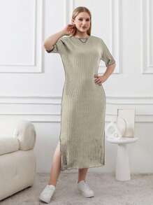 RueChic Lange T-shirtjurk met zijsplit en gedetailleerde details