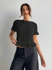 Aloruh 女士优雅雪纺蕾丝拼布杏色衬衫