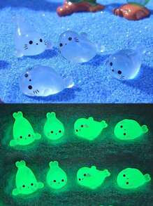 4 piezas/12 piezas/20 piezas Paquete, Cuatro mini ornamentos de luz de noche con forma de foca, nuevas luces de noche en miniatura de animales marinos de resina, focas, pingüinos, leones marinos, peces, adecuados para accesorios DIY en mini jardines y acuarios, ornamentos para pecera de paisaje micro, ornamentos para jardín exterior