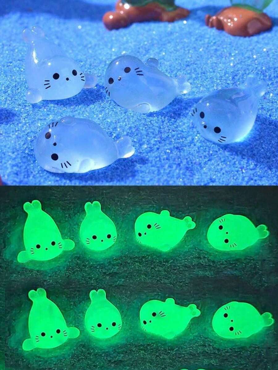 4 piezas/12 piezas/20 piezas Paquete, Cuatro mini ornamentos de luz de noche con forma de foca, nuevas luces de noche en miniatura de animales marinos de resina, focas, pingüinos, leones marinos, peces, adecuados para accesorios DIY en mini jardines y acuarios, ornamentos para pecera de paisaje micro, ornamentos para jardín exterior