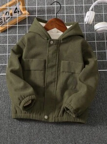 SHEIN جاكيت بطانة حرارية ناعم وعملي وأنيق لارتداء اليومي للأولاد، مناسب للمدرسة والسفر والرياضة في فصل الخريف والشتاء، بتصميم كاجوال بأسلوب الكلية - أخضر عسكري - مشاهدة 2