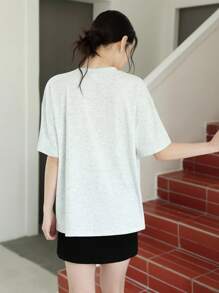 SHEIN Áo thun cổ chữ V cỡ lớn cho bé gái tuổi teen có in hình gấu thường ngày - Xám - Xem 2