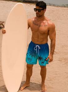 Manfinity Swimmode Men's Palm Tree Print Drawstring Waist Beach Shorts