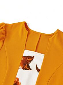 Ellevyn Damen Blumen-Muster elegantes Kurzarm-Kleid, Sommer Business Lässig Arbeitskleid, Ausgehoutfit