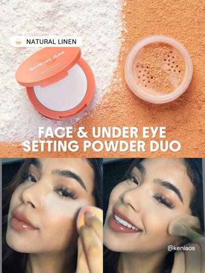 SHEGLAM Duo De Polvos Fijadores Para Rostro Y Contorno De Ojos Insta-Ready: Polvos Sueltos Iluminadores 2 En 1 De Lino Natural, Polvos Mate Resistentes Al Agua Y Sin Poros, Polvos De Invierno Para Navidad Y Marca Belleza Maquillaje Maquullaje CosméTica Para Mujeres NiñAs Perfecto Para Invierno Primavera Ideal Para Y2K Elegante Moda Adecuado Para CumpleañOs Regalo Fiesta Listo Mejor Color