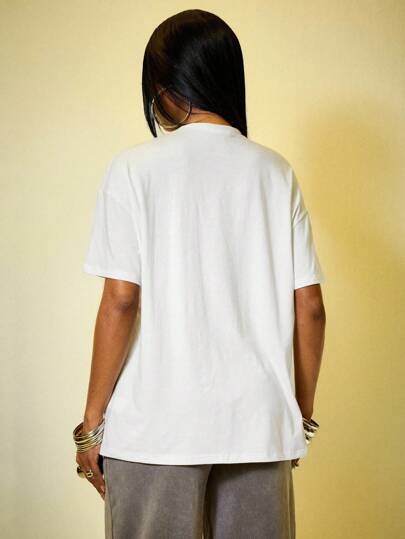 Grunge Punk Oversized Women's T-Shirt With California Girl Lips Print
