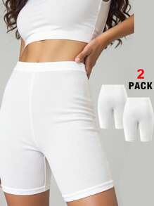 Sparklyn 2 Pcs/Set Tween Girls Summer Knit Solid Basic Leggings White Shorts - White - View 4