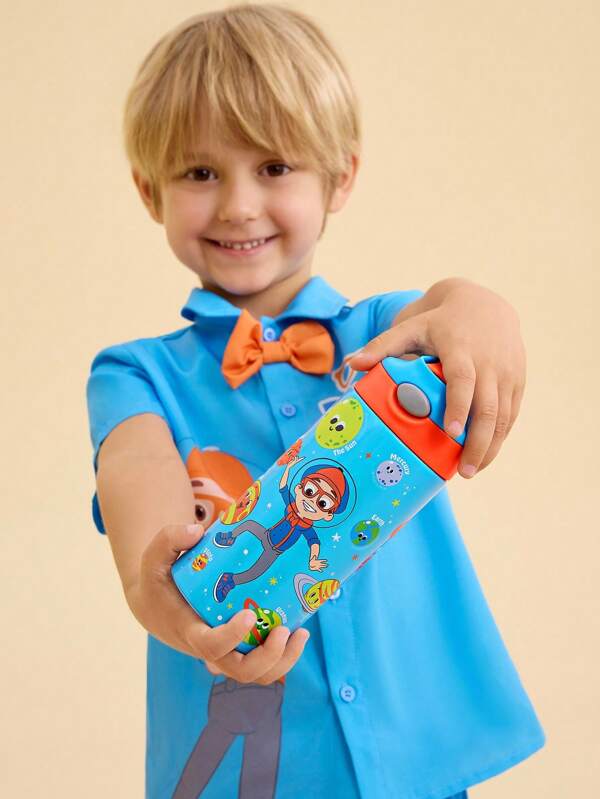 Blippi X SHEIN Vaso aislado de acero inoxidable de 16 Oz / 500 Ml con pajita, con asa, fácil de coger y transportar