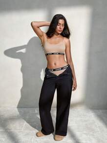 EasyFave 女士休闲简约字母提花运动胸罩