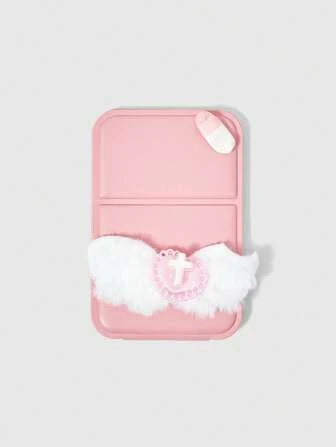 Anime Y2K Kawaii Sweet Cute Pink Angel Wings & Heart Cross Pill Decor Rectangular Folding Compact Mirror, Harajuku Style Handmade Flip Makeup Mirror, Suitable For Carrying In Bag