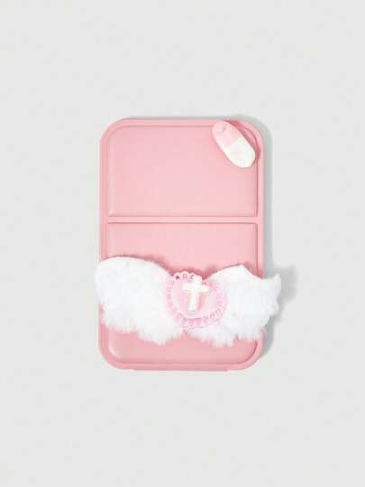 Anime Y2K Kawaii Sweet Cute Pink Angel Wings & Heart Cross Pill Decor Rectangular Folding Compact Mirror, Harajuku Style Handmade Flip Makeup Mirror, Suitable For Carrying In Bag