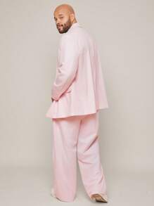 EASEVO 2pcs/Set Plus Size Men's Casual Woven Suit Jacket & Pants - Pink - View 2