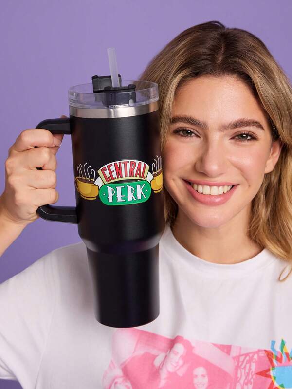 FRIENDS X SHEIN 1200ml / 40oz Stainless Steel , Keep Cold Water Bottle, With Straw, Suitable For Hot Water And Cold Drink