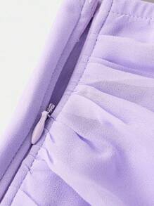 Pitira Pitira Abito lungo in chiffon elegante per ragazze adolescenti, con un spalla, collo a volant, drappeggiato ai lati, abito fluido per matrimonio/ospite di matrimonio/damigella/damigella di fiore, colore viola