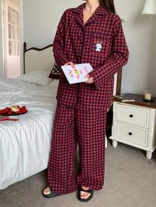 DAZY Plaid Bunny Print Long Sleeve Top & Pants Pajama Set Fall Winter Clothes - Blue - View 6