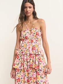 Nöista فستان ماكسي مزهر مع حمالات رفيعة، جسم مكشكش على طبقات، وخصر مناسب. قماش خفيف الوزن، مثالي للصيف، ملابس الشاطئ، حفلات الحدائق، أسلوب البوهيمي، أو المظهر الأنثوي الكاجوال - متعدد الألوان - مشاهدة 4