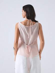 LYSMO Women's Lightweight 2 In 1 Deconstructed Tie Design Top - New Arrival Spring/Summer 2025 - Baby Pink - View 2