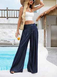 Breezaya Women's Casual Street Loose Flowy Wide Leg Jeans, Low Waist - Blue - View 6