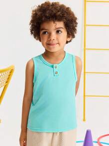 Leap Crew Leap Crew 男童休闲简约舒适圆领无袖纽扣装饰上衣