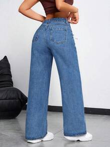 Jeanoix Luźne, rozkloszowane jeansy z kokardką - Średni jeans - Zobacz 2