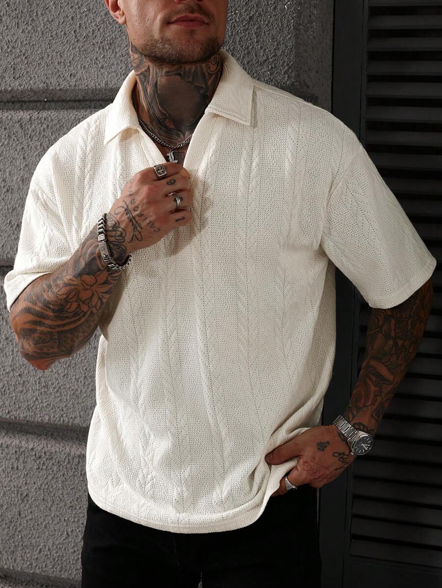 Manfinity Homme Polo à manches courtes en tricot jacquard décontracté pour hommes