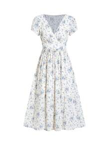 Ellevyn Vestido elegante con cintura fruncida y estampado floral