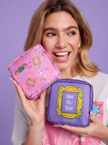 FRIENDS X SHEIN 1 set Bolsa de almacenamiento de fibra de poliéster con estampado de diseño de dibujos animados, se puede usar como bolsa de almacenamiento de artículos femeninos, bolsa de almacenamiento digital, bolsa de almacenamiento de artículos pequeños, amistad, marco de fotos