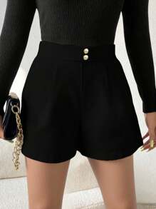 RosyDaze Shorts rectos con cremallera de mujer de estilo casual
