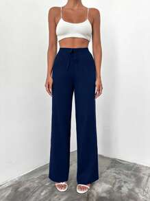 RueChic Women's Solid Color Waist Tied Straight Loose Casual Knit Long Pants